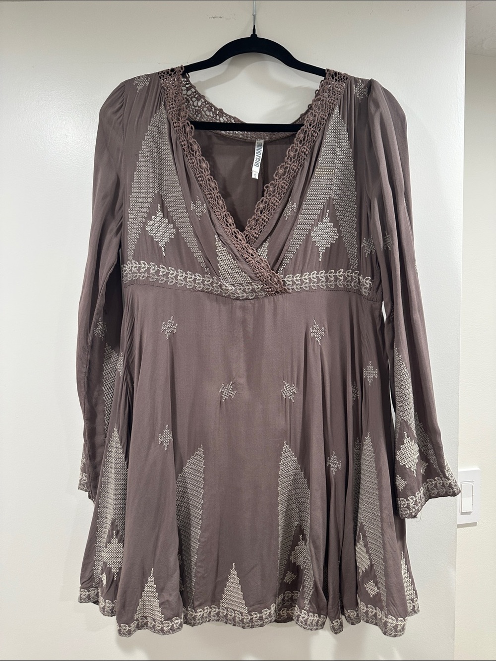 Monoreno Taupe Embroidered Boho Tunic Dress